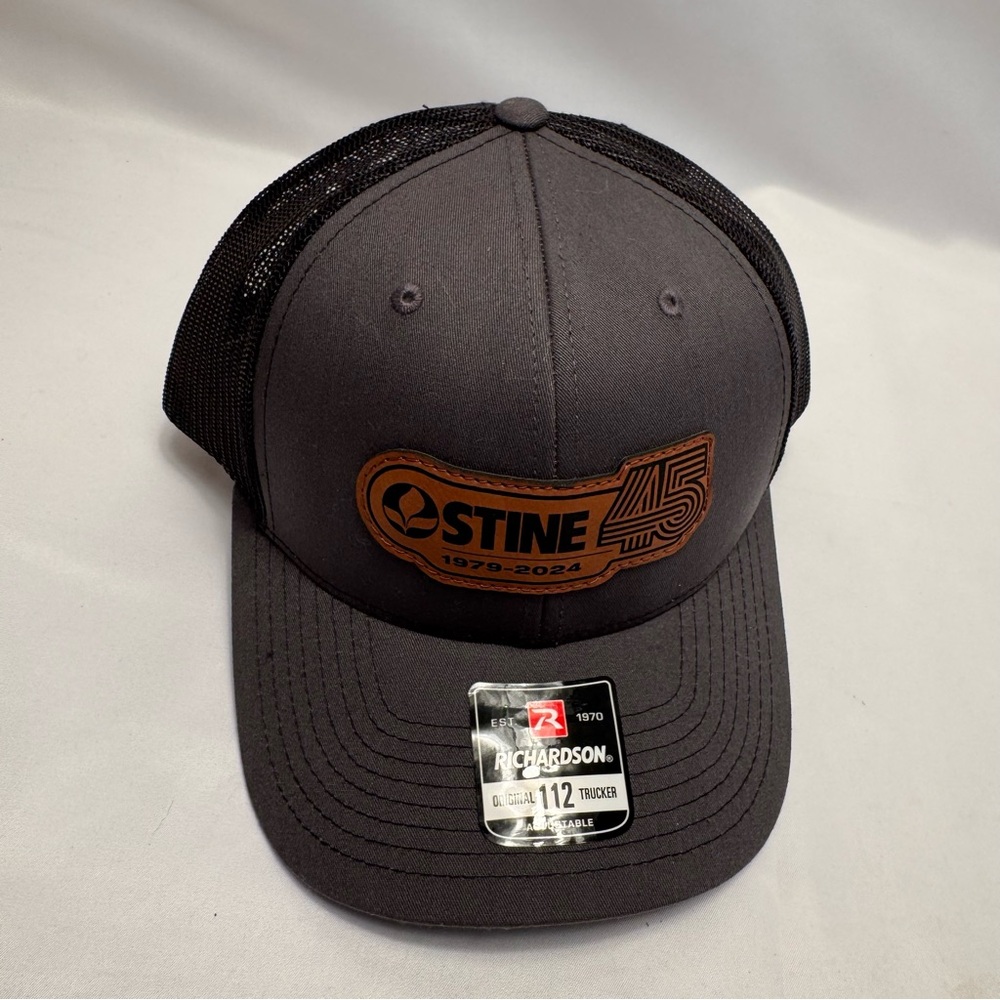 Stine 45 Richardson Trucker Hat Gray Black Leather Patch Mesh Back Cap New - Picture 2 of 6